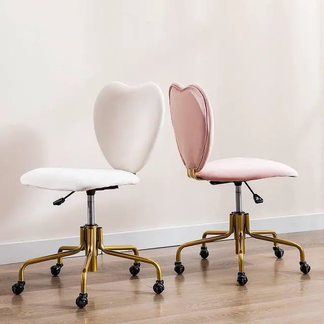 Alt view image 6 of 7 - RIVOVA Adjustable Swivel Desk Chair with Wheels, Pink Upholstered Velvet Office Vanity Task Chair with Heart Back