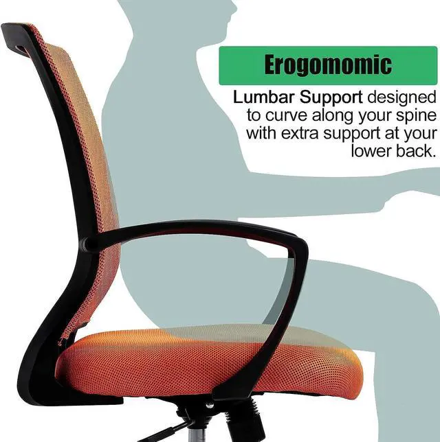 Alt view image 2 of 7 - Dkeli Office Chair, Ergonomic Mid Back Computer Desk Chair with Lumbar Support & Armrest Mesh Adjustable Height Swivel Task Executive Chair for Women Men Adult, Orange