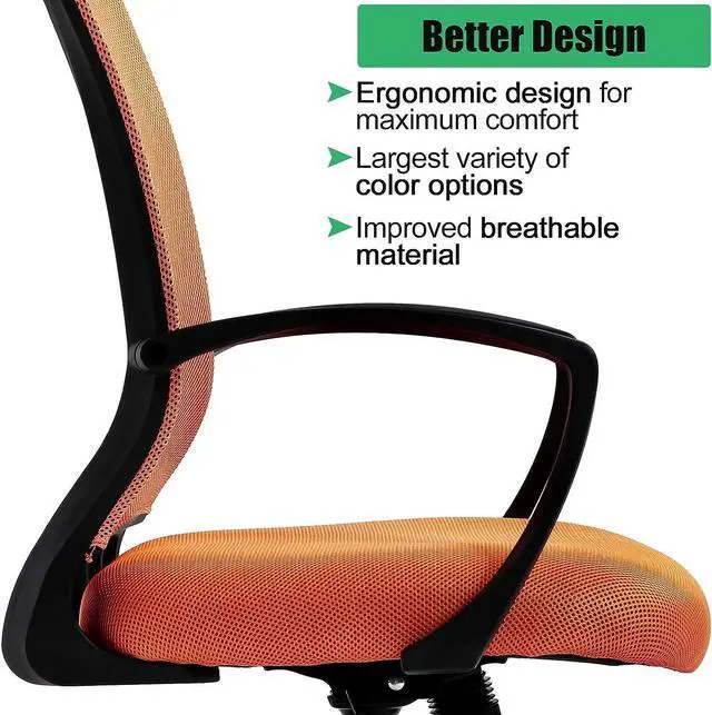 Alt view image 4 of 7 - Dkeli Office Chair, Ergonomic Mid Back Computer Desk Chair with Lumbar Support & Armrest Mesh Adjustable Height Swivel Task Executive Chair for Women Men Adult, Orange