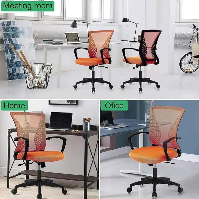 Alt view image 7 of 7 - Dkeli Office Chair, Ergonomic Mid Back Computer Desk Chair with Lumbar Support & Armrest Mesh Adjustable Height Swivel Task Executive Chair for Women Men Adult, Orange
