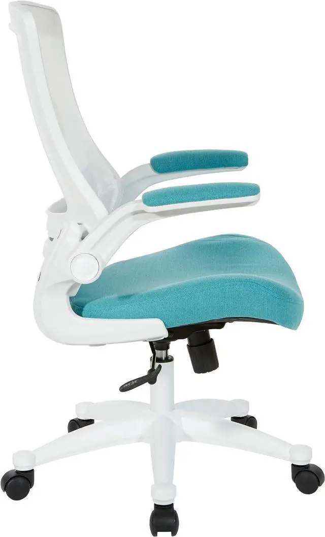 Alt view image 3 of 7 - Office Star Ventilated White Screen Back Manager's Office Chair with Padded Color Flip Arms with White Nylon Base, Linen Turquoise Fabric