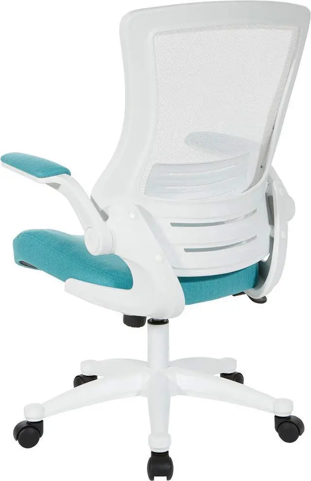 Alt view image 6 of 7 - Office Star Ventilated White Screen Back Manager's Office Chair with Padded Color Flip Arms with White Nylon Base, Linen Turquoise Fabric