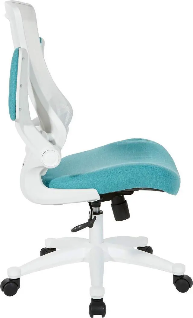 Alt view image 4 of 7 - Office Star Ventilated White Screen Back Manager's Office Chair with Padded Color Flip Arms with White Nylon Base, Linen Turquoise Fabric