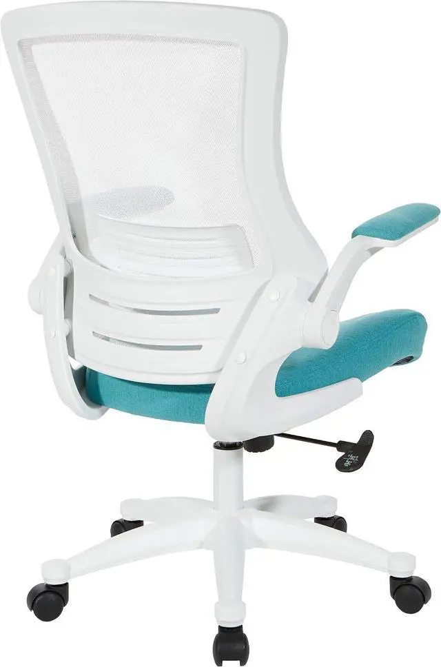 Alt view image 5 of 7 - Office Star Ventilated White Screen Back Manager's Office Chair with Padded Color Flip Arms with White Nylon Base, Linen Turquoise Fabric