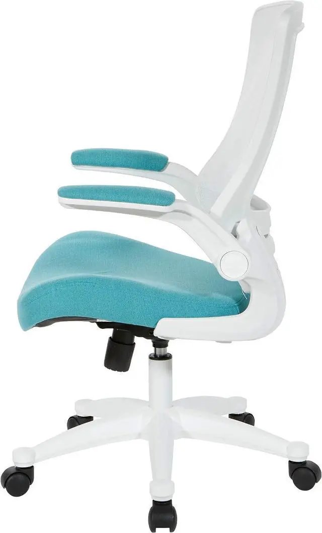 Alt view image 7 of 7 - Office Star Ventilated White Screen Back Manager's Office Chair with Padded Color Flip Arms with White Nylon Base, Linen Turquoise Fabric