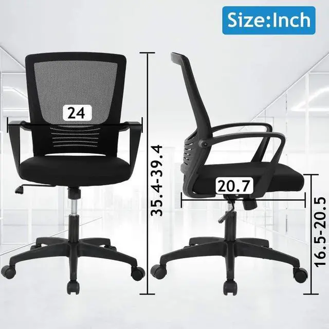 Alt view image 7 of 7 - Office Chair Desk Chair Computer Chair Ergonomic Mid Back Mesh Chair with Lumbar Support & Armrest Adjustable Height Swivel Task Black Executive Chair for Women Men Adult