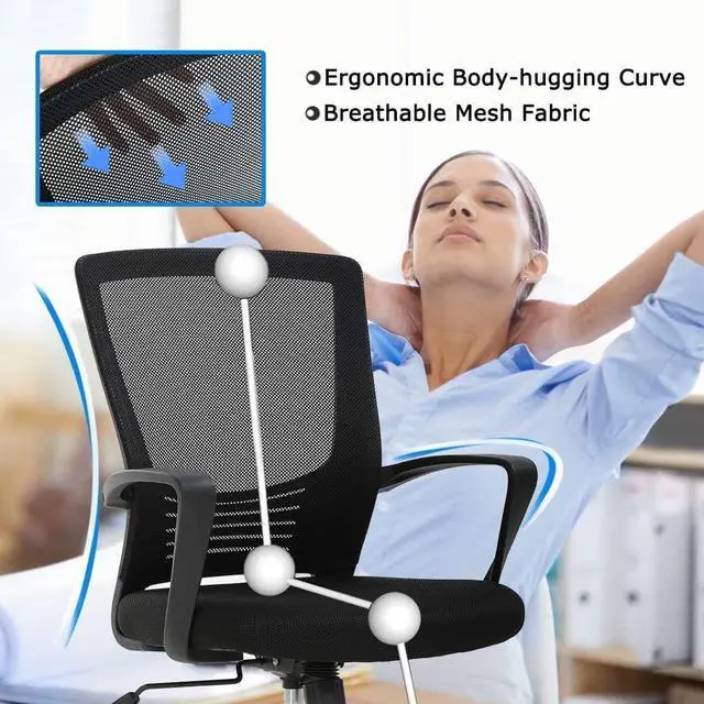 Alt view image 3 of 7 - Office Chair Desk Chair Computer Chair Ergonomic Mid Back Mesh Chair with Lumbar Support & Armrest Adjustable Height Swivel Task Black Executive Chair for Women Men Adult