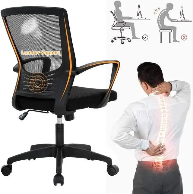 Alt view image 5 of 7 - Office Chair Desk Chair Computer Chair Ergonomic Mid Back Mesh Chair with Lumbar Support & Armrest Adjustable Height Swivel Task Black Executive Chair for Women Men Adult