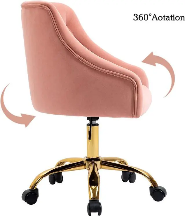 Alt view image 5 of 7 - ATTICA Home Office Desk Chair Modern Velvet Office Computer Chair Height Adjustable Mid-Back Task Chair (Pink)