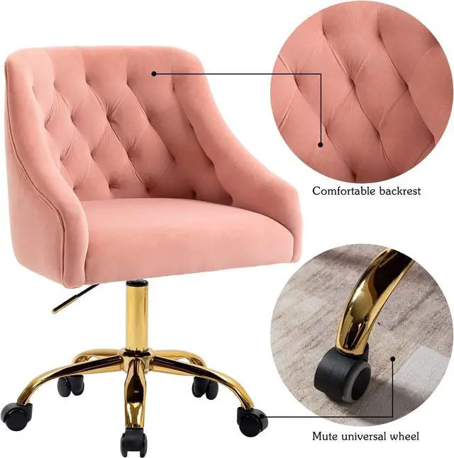 Alt view image 6 of 7 - ATTICA Home Office Desk Chair Modern Velvet Office Computer Chair Height Adjustable Mid-Back Task Chair (Pink)