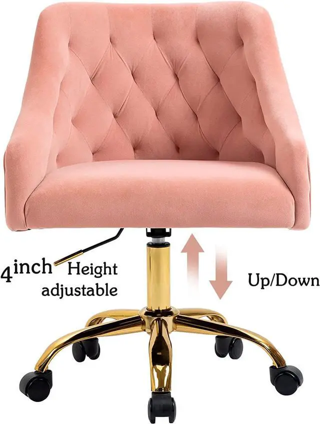 Alt view image 7 of 7 - ATTICA Home Office Desk Chair Modern Velvet Office Computer Chair Height Adjustable Mid-Back Task Chair (Pink)