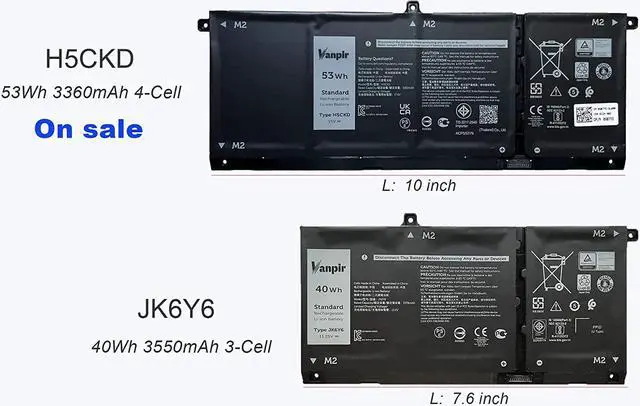 Alt view image 3 of 7 - VANPIR H5CKD Laptop Battery, 15V 53Wh 3360mAh Compatible with Dell Vostro 5300 5401 5501 Latitude 3410 3510 Inspiron 5300 5401 5408 5501 5508 5400 7405 7300 7500 2-in-1 Silver Series 07T8CD