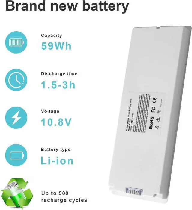 Alt view image 2 of 7 - ARyee 59Wh 10.8V A1185 Laptop Battery Replacement for Apple MacBook 13 A1181 MA561 MA254 MA255 MB402 MB061 MB062 (Mid/Late 2006, Mid/Late 2007, Early/Late 2008, Early/Mid 2009)