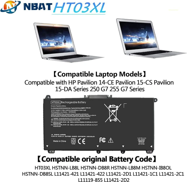 Alt view image 3 of 7 - HTO3XL HT03XL L11119-855 Laptop Battery for HP Spare Pavilion 15-da0xxx 15-cs0xxx 15-cs3073cl 15-cs3153cl 15-cs1065cl 15-da0014dx 15-da012dx 15-db0011dx 17-by0053cl 14-dk1013dx 15-cs0053cl