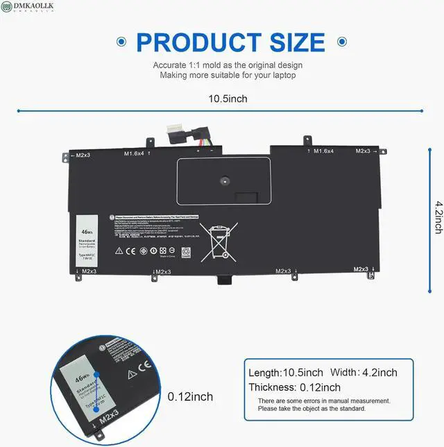 Alt view image 4 of 7 - DMKAOLLK NNF1C Laptop Battery for Dell XPS 13 2 in 1 9365 XPS 13 9365 2-in-1 2017 XPS 13-9365-D1605TS D1805TS D2805TS D3605TS D3805TS D4605TS Series HMPFH 0NNF1C NP0V3 0HMPFH P71G P71G001 7.6V 46WH