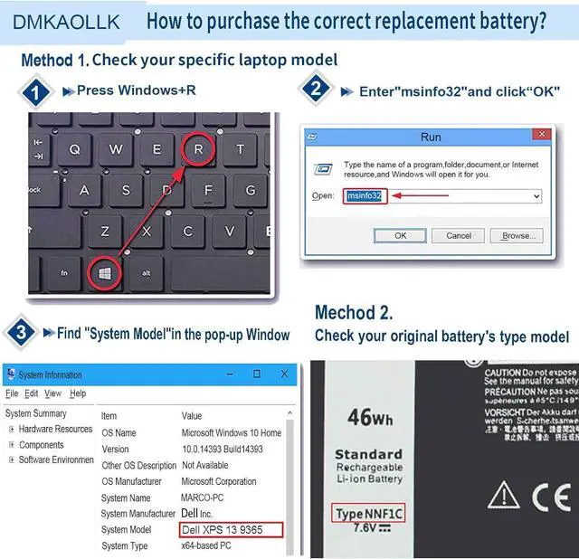 Alt view image 5 of 7 - DMKAOLLK NNF1C Laptop Battery for Dell XPS 13 2 in 1 9365 XPS 13 9365 2-in-1 2017 XPS 13-9365-D1605TS D1805TS D2805TS D3605TS D3805TS D4605TS Series HMPFH 0NNF1C NP0V3 0HMPFH P71G P71G001 7.6V 46WH