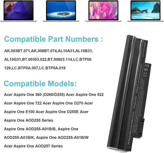 Alt view image 6 of 7 - Fancy Buying Laptop Battery for Acer Aspire One D255 D257 D260 522 722 Al10a31 Al10b31 Al10bw Al10g31 Bt.00603.121 Lc.btp00 Gateway LT23 LT25 Performance, Welcome to consult