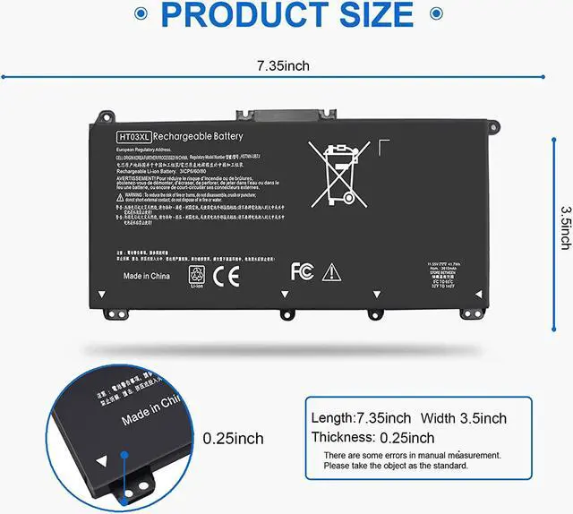 Alt view image 3 of 7 - 41.7Wh HT03XL L11119-855 Laptop Battery for HP Pavilion 14-CE 14-CK 14-DQ 15-CS 240 245 G7 14-CK0001LA 14-CK0061ST 15-CS0064ST 15-CS3073CL 17-BY0021DX 17-BY0053CL HSTNN-UB7J HT03041XL L11421-421