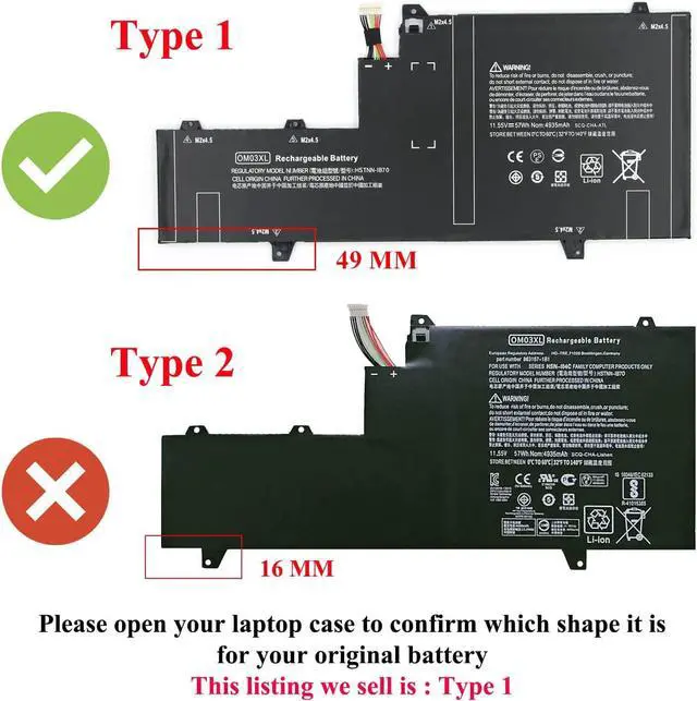 Alt view image 3 of 7 - Dentsing OM03XL 11.55V 57Wh/4935mAh 3-Cell HSTNN-IB7O 863167-171 Laptop Battery Compatible with HP EliteBook x360 1030 G2 1GY31PA Series Notebook OM03 HSN-I04C 863280-855, Welcome to consult