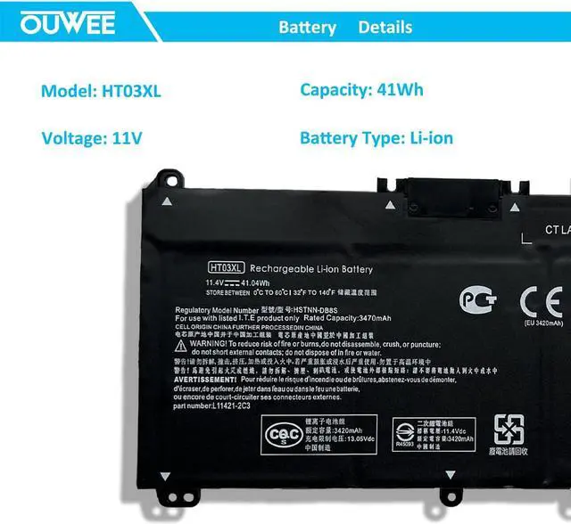 Alt view image 2 of 7 - HT03XL L11119-855 Laptop Battery for HP Pavilion 14-CE 14-CF 14-DF 15-CS 15-DA 15-DB 15-DW 17-by 17-CA Series 15-CS0053CL 15-DW0033NR 15-DA0014DX L11421-542 L11421-2C2 HSTNN-UB7J HSTNN-DB8R HSTNN-DB8S