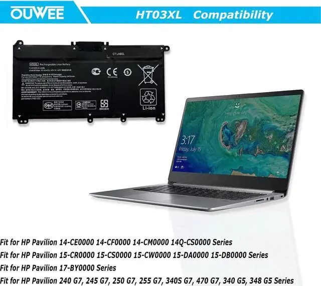 Alt view image 4 of 7 - HT03XL L11119-855 Laptop Battery for HP Pavilion 14-CE 14-CF 14-DF 15-CS 15-DA 15-DB 15-DW 17-by 17-CA Series 15-CS0053CL 15-DW0033NR 15-DA0014DX L11421-542 L11421-2C2 HSTNN-UB7J HSTNN-DB8R HSTNN-DB8S