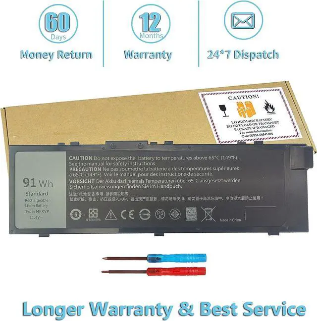 Alt view image 2 of 7 - 91Wh MFKVP GR5D3 Battery for Dell Precision 15 7510 7520 M7510 17 7710 7720 M7710 Series M28DH 1G9VM T05W1 0FNY7 TWCPG 451-BBSF 451-BBSB