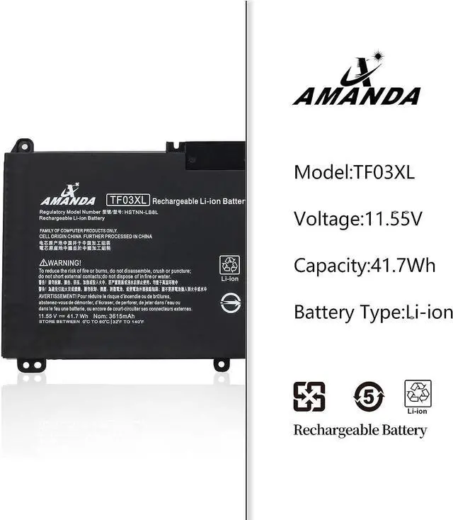 Alt view image 2 of 6 - Amanda TF03XL Laptop Battery Replacement for HP Pavilion 15-CC 15-CD 17-AR Series 15-cc154cl 15-cc060wm 15-cc152od 15-cc055od 15-cd040wm 17-AR007CA 17-AR050WM 920046-121 920070-855 HSTNN-IB7Y