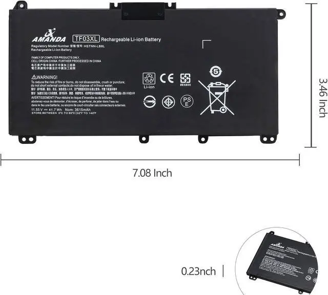 Alt view image 5 of 6 - Amanda TF03XL Laptop Battery Replacement for HP Pavilion 15-CC 15-CD 17-AR Series 15-cc154cl 15-cc060wm 15-cc152od 15-cc055od 15-cd040wm 17-AR007CA 17-AR050WM 920046-121 920070-855 HSTNN-IB7Y