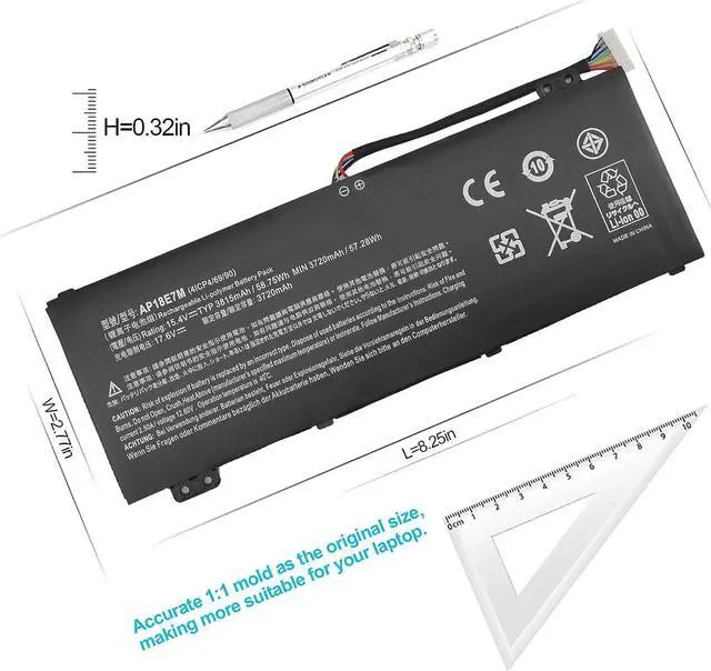Alt view image 3 of 7 - AP18E7M AP18E8M Battery for Acer Nitro 5 AN515-54 AN517-51 AN517-52 AN515-55 AN515-52 AN515-43 AN515-44 AN515-45 Nitro 7 AN715-51 Aspire 7 A715-74G, Predator Helios 300 PH315-52 PH315-53 PH317-53.