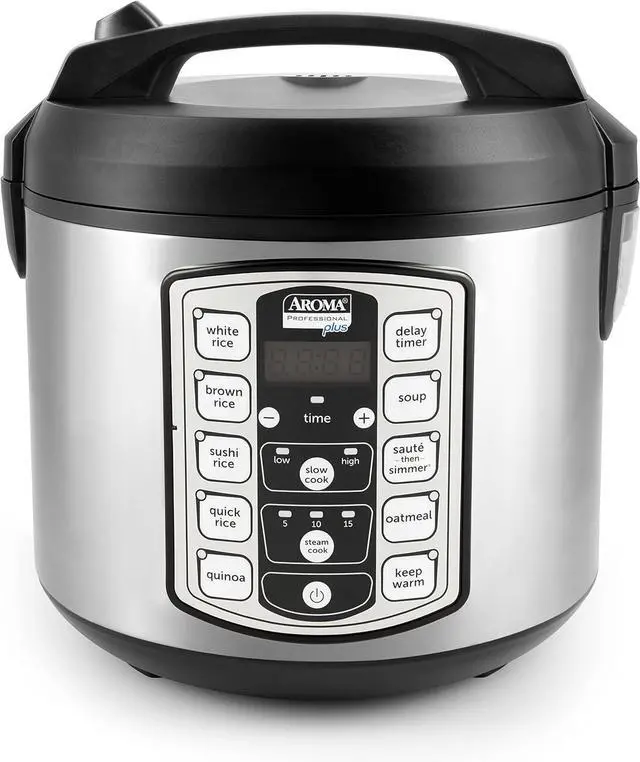 Main image of Aroma Housewares Professional Plus ARC-5000SB 20 Cup (Cooked) Digital Rice Cooker, Food Steamer, Slow Cooker, Stainless Exterior/Nonstick Pot, Silver, Black, 10-cup uncooked/20-cup cooked/4QT