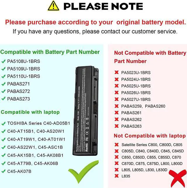Alt view image 2 of 7 - PA5109U-1BRS PABAS272 Battery for Toshiba PABAS271 PABAS273 PA5110U-1BRS PA5108U-1BRS C55 A5300 C55-A5302 C55-A5308 C55-A5309 C55D-A5150 S75-A7334 C55D-A5381 C55-A5135 C55-A5172 C75D-A7223 L75-B7150