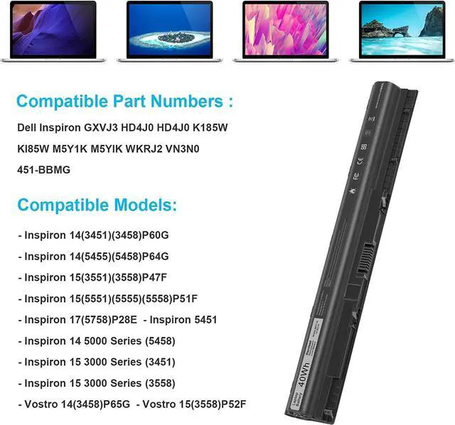 Alt view image 3 of 7 - M5Y1K Laptop Battery for Dell Inspiron 14 15 17 5000 3000 Series 5559 5558 3551 3451 3558 i3558 3567 5755 5756 5458 5759 5758 5759 GXVJ3 453-BBBQ WKRJ2 VN3N0 HD4J0 991XP P63F P47F P64 [40Wh 14.8v]]