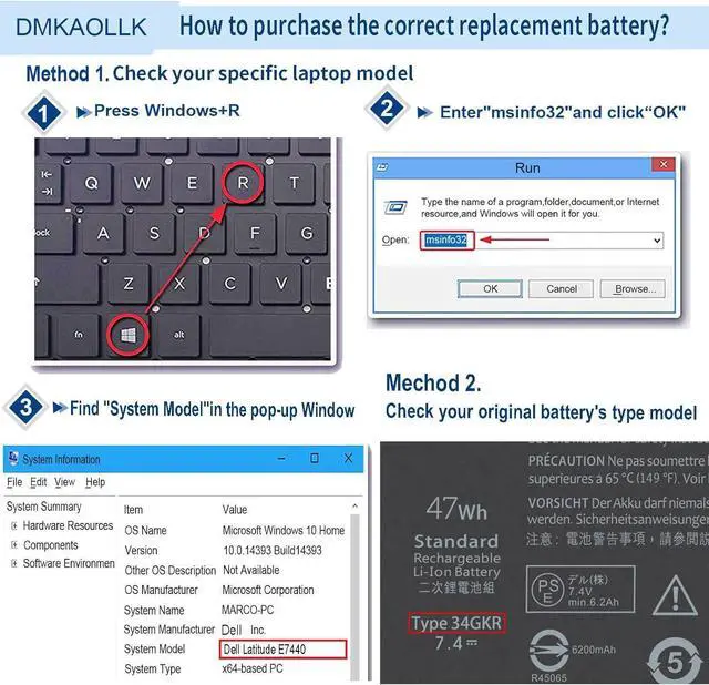 Alt view image 5 of 7 - DMKAOLLK E7440 Laptop Battery for Dell Latitude 14 7000 E7440 E7450 E7420 Series PFXCR 34GKR F38HT G95J5 3RNFD G0G2M T19VW 909H5 0909H5 451-BBFT 451-BBFV 451-BBFY E225846 Notebook Battery