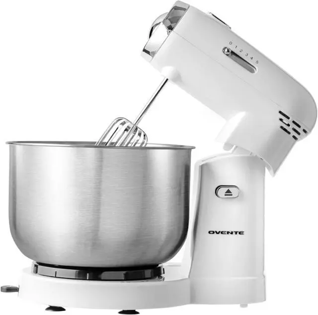 Main image of Electric Stand Mixer with 3.5 Quarts Stainless Steel Mixing Bowl, 5 Speed Portable and Lightweight 250W Kitchen Mixer for Everyday Use, Includes 2 Egg Beater Whisk and Dough Hook, White SM680W