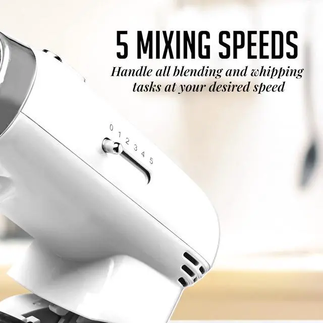 Alt view image 2 of 7 - Electric Stand Mixer with 3.5 Quarts Stainless Steel Mixing Bowl, 5 Speed Portable and Lightweight 250W Kitchen Mixer for Everyday Use, Includes 2 Egg Beater Whisk and Dough Hook, White SM680W