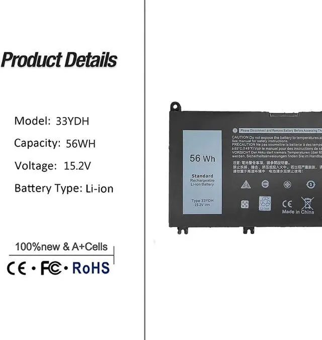Alt view image 2 of 7 - 33YDH Battery for Dell Inspiron 17 7000 7773 7786 7778 7789 2-in-1 15 7577 Latitude 13 3380 14 3490 15 3590 3580 G5 15 5587 G3 3579 3779 G7 7588 Vostro 7580 7570 PVHT1 P30E 81PF3 081PF3