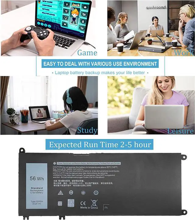 Alt view image 6 of 7 - 33YDH Battery for Dell Inspiron 17 7000 7773 7786 7778 7789 2-in-1 15 7577 Latitude 13 3380 14 3490 15 3590 3580 G5 15 5587 G3 3579 3779 G7 7588 Vostro 7580 7570 PVHT1 P30E 81PF3 081PF3