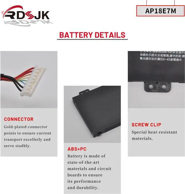 Alt view image 5 of 7 - AP18E7M AP18E8M Laptop Battery for Acer Nitro 5 AN515-43 AN515-44 AN515-52 AN515-54 AN517-51 AN517-52 Nitro 7 AN715-51 Aspire 7 A715-74G Predator Helios 300 PH317-53 Triton 300 PT315-51 15.4V 58.75Wh