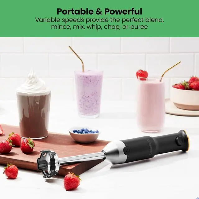 Alt view image 3 of 7 - CHEFMAN Cordless Portable Immersion Blender 5-in-1 Blender Set, Ice Crushing Power with One-Touch Speed Control, Comes with Potato Masher, Whisk, Chopper, Beaker, and Storage Case, Stainless Steel