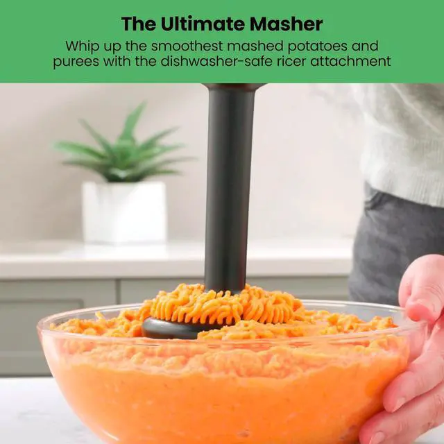 Alt view image 4 of 7 - CHEFMAN Cordless Portable Immersion Blender 5-in-1 Blender Set, Ice Crushing Power with One-Touch Speed Control, Comes with Potato Masher, Whisk, Chopper, Beaker, and Storage Case, Stainless Steel