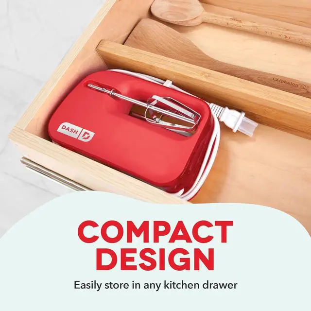 Alt view image 3 of 7 - Dash SmartStore Compact Hand Mixer Electric for Whipping + Mixing Cookies, Brownies, Cakes, Dough, Batters, Meringues & More, 3 Speed, 150-Watt - Red