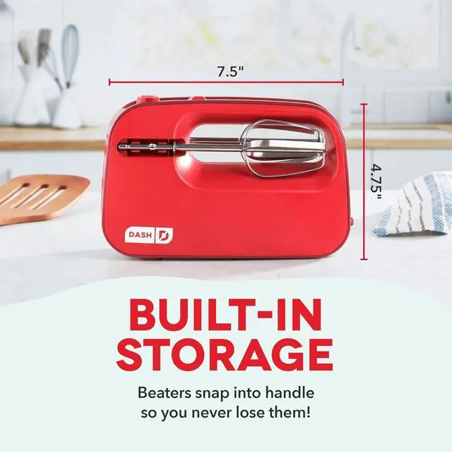 Alt view image 4 of 7 - Dash SmartStore Compact Hand Mixer Electric for Whipping + Mixing Cookies, Brownies, Cakes, Dough, Batters, Meringues & More, 3 Speed, 150-Watt - Red