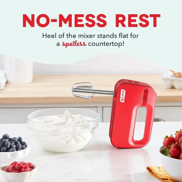 Alt view image 5 of 7 - Dash SmartStore Compact Hand Mixer Electric for Whipping + Mixing Cookies, Brownies, Cakes, Dough, Batters, Meringues & More, 3 Speed, 150-Watt - Red