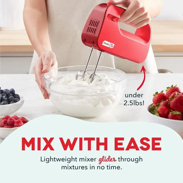 Alt view image 6 of 7 - Dash SmartStore Compact Hand Mixer Electric for Whipping + Mixing Cookies, Brownies, Cakes, Dough, Batters, Meringues & More, 3 Speed, 150-Watt - Red