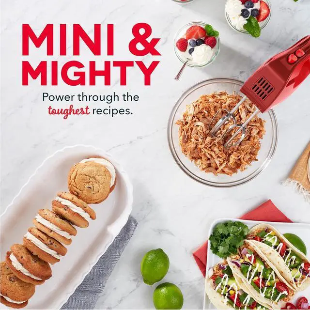 Alt view image 7 of 7 - Dash SmartStore Compact Hand Mixer Electric for Whipping + Mixing Cookies, Brownies, Cakes, Dough, Batters, Meringues & More, 3 Speed, 150-Watt - Red