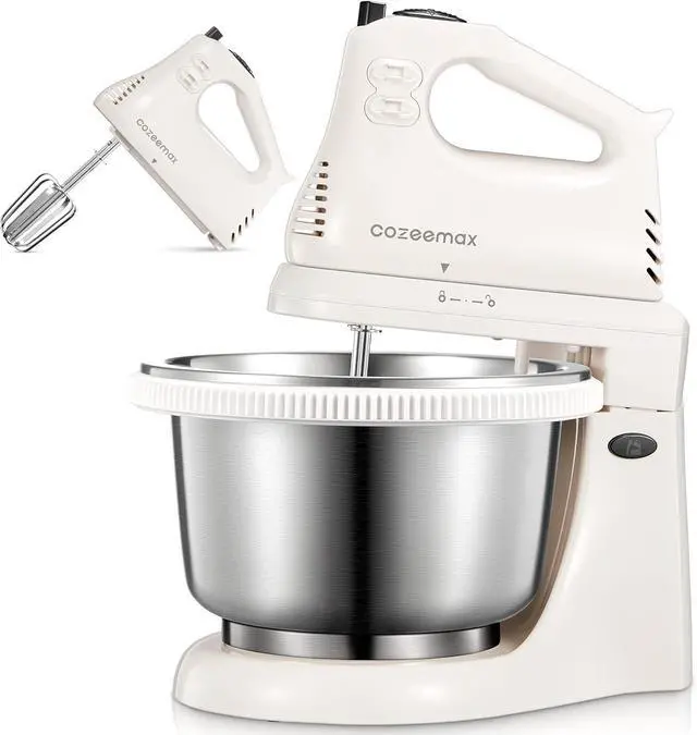 Main image of 2 in 1 Hand Mixers Kitchen Electric Stand mixer with bowl 3 Quart, electric mixer handheld for Everyday Use, Dough Hooks & Mixer Beaters for Frosting, Meringues & More (White-S)