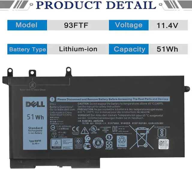 Alt view image 2 of 6 - DELL 93FTF Laptop Battery Compatible with DELL Latitude 5280 5480 5580 5590 5490 5288 5290 5488 E5280 E5480 E5580 E5490 E5590 E5290 Precision 15 3520 3530