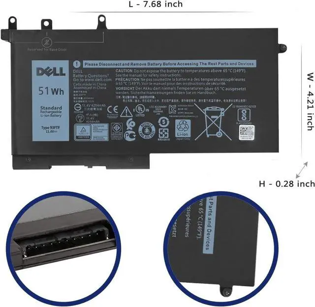 Alt view image 3 of 6 - DELL 93FTF Laptop Battery Compatible with DELL Latitude 5280 5480 5580 5590 5490 5288 5290 5488 E5280 E5480 E5580 E5490 E5590 E5290 Precision 15 3520 3530