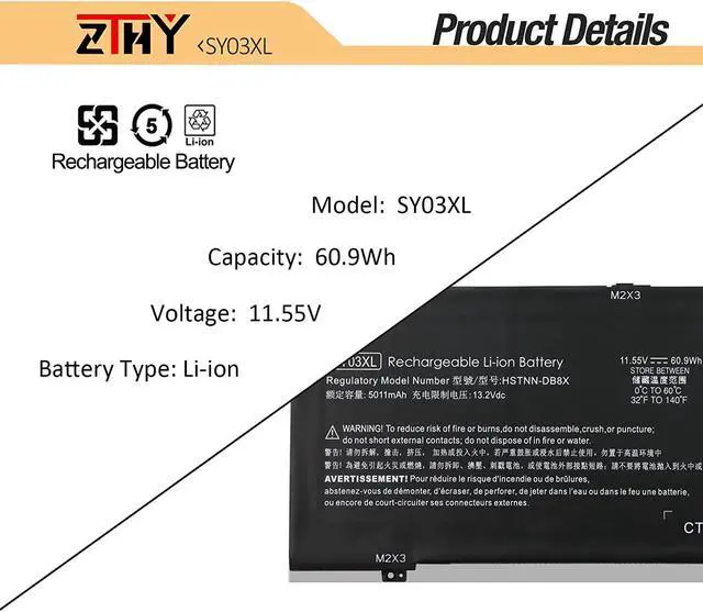 Alt view image 3 of 7 - ZTHY SY03XL Laptop Battery Replacement for HP Chromebook X360 14 G1 14-DA 14-DA0011DX 14-DA0021NR 14-DA0500ND Chromebook 15-DE 15-DE0010NR 15-DE0021CL L29913-221 L29959-002 SY03060XL 11.55V 60.9Wh