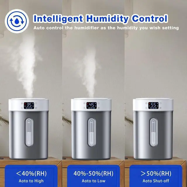 Alt view image 4 of 7 - 4L Ultrasonic Cool Mist Humidifier with 304 Stainless Steel Tank, Auto Humidity Control, Night Light, and Timer - For Large Rooms and Baby